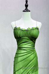 Green Straps Lace-Up Formal Dresses Evening Dresses, Green Spandex Evening Prom Dresses